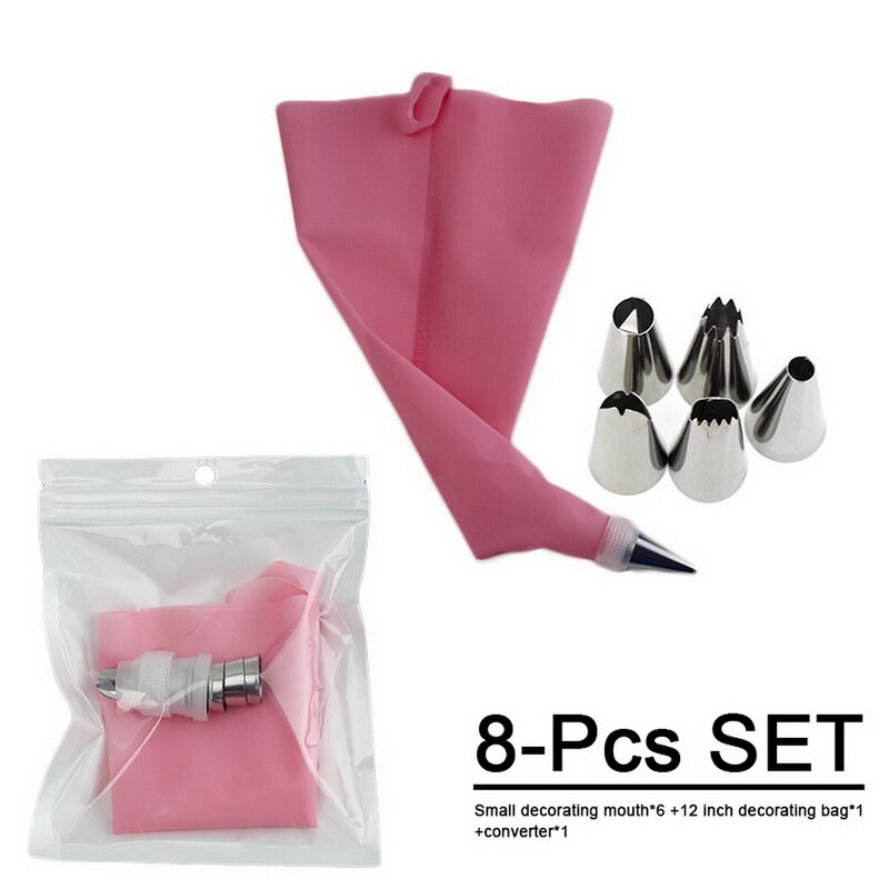 50 stuks/set taartdecoratieset benodigdheden set gereedschappen spuitmondjes gebak spuitzak spuitmondjes bakset bloemzak mond geknepen: Roze tpu 8-- delige set