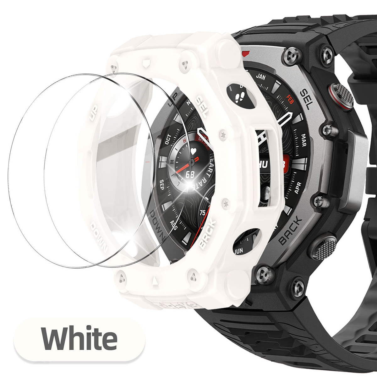 Vidrio + funda para Amazfit t-rex 3 Protector de pantalla antiarañazos película de vidrio templado + parachoques cubierta protectora de silicona Accesorios: Verde militar