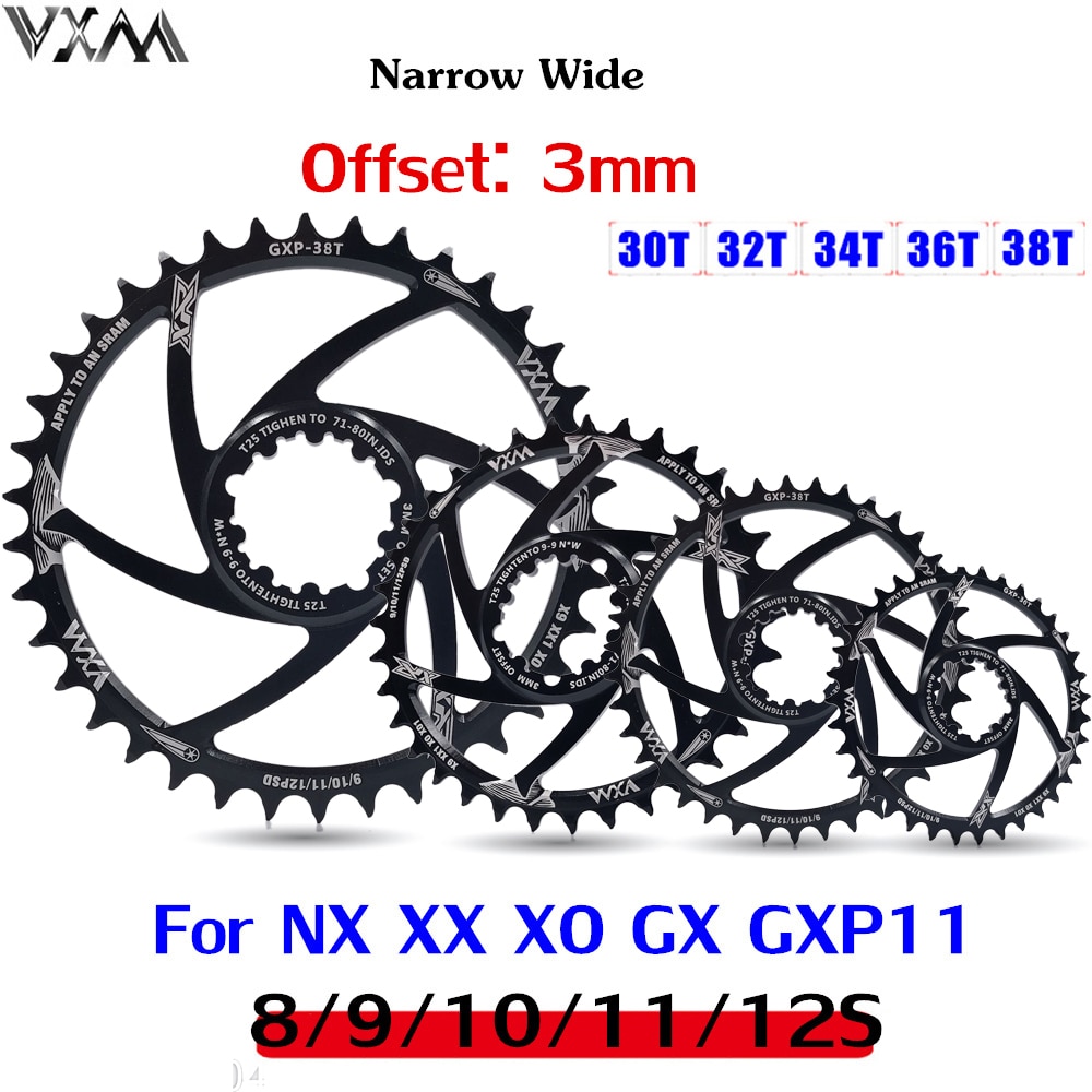 Vxm bicicleta gxp chainring estreito largo mtb bicicleta roda dentada 30t 32t 34t 36t 38t para sram gxp xx1 x9 xo x01 gx11 águia nx cárter