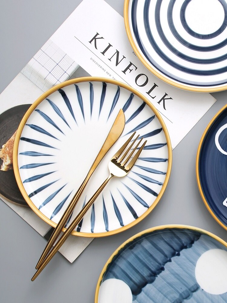 Serving Plate Dinner dish Underglaze Color Tableware Dish Steak Flat Plate Breakfast Plate Hand-painted Ceramic