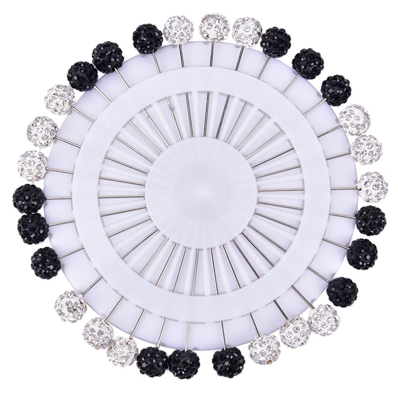 30 sztuk muzułmańnarty hidżab przypinki robić chusty kryształ piłka broszka Szpilka moda klips na szalik ślubne Szpilka dla kobiet kryształowa kula broszka: czarny biały