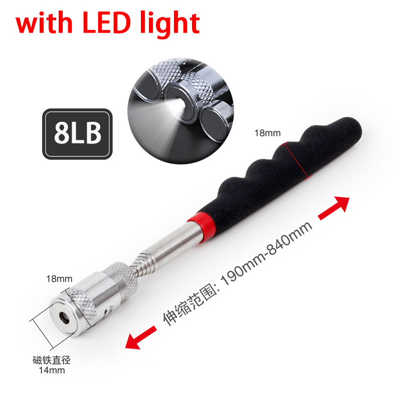 Tragbarer, teleskopierbarer magnetstift mit led-licht, praktisches werkzeug zum aufnehmen von muttern und schrauben, ausziehbarer aufnahmestab: Weiß