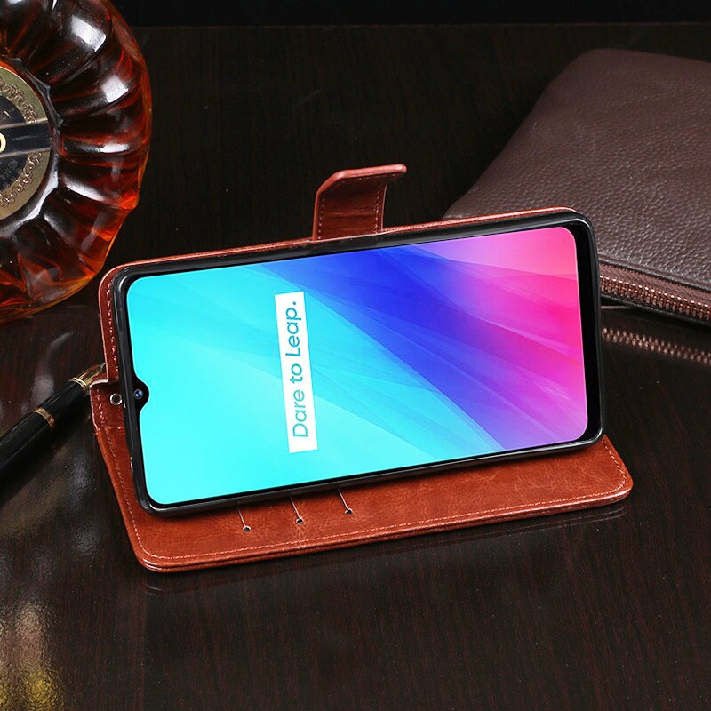 Realme C3(3 aparaty fotograficzne) etui 6.5 "etui trzepnięcie portfel biznes skórzane etui na telefony komórkowe Realme C3 powrót pokrywa linii papilarnych Coque akcesoria