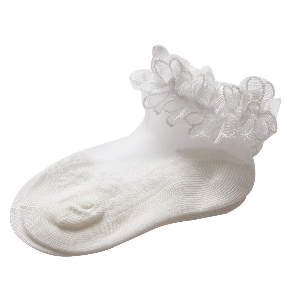 Kindersokken lente zomer meisjes kant geplooide effen enkel mesh sokken prinses baby tutu sokken losse mond sokken lange warmers: Wit / 12cm-14cm