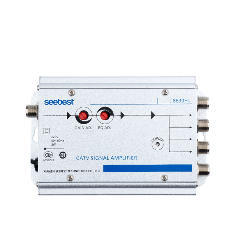 Amplificador ajustável do sinal da tevê do cabo 45-220 mhz 2w da tomada 30db da ue da c.a. 860 v 1 em 4 fora o amplificador catv