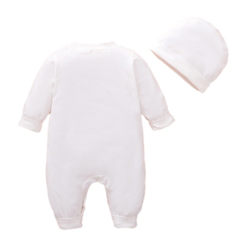 Baby Jumpsuit Pasgeboren Baby Lange Mouw Brief Patroon Rompertjes Peuter Meisjes Jongens Casual Jumpsuit Met Hoed 2 Stuks Outfit