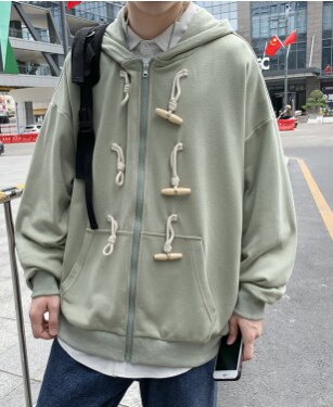 Japanese Long  Hooded Coat with Horn Buckle