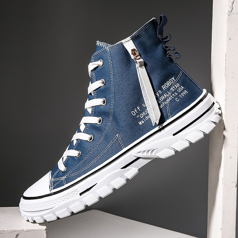 Herresko afslappet mænd high-top sko snørebånd åndbare canvas sneakers herre sneakers komfortabel chaussure homme
