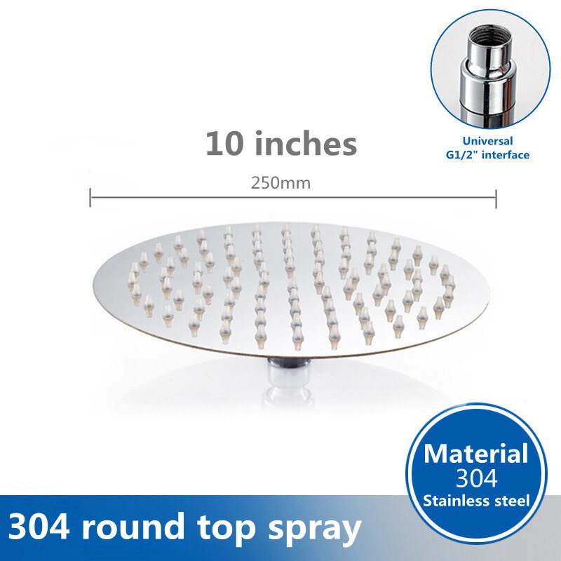 Bathroom 12/10/8/6/4 inch Rainfall Shower Head Stainless Steel Ultra-thin Shower Heads Chrome Finish Round &amp; Square Rain Shower: 10 inch Round shape