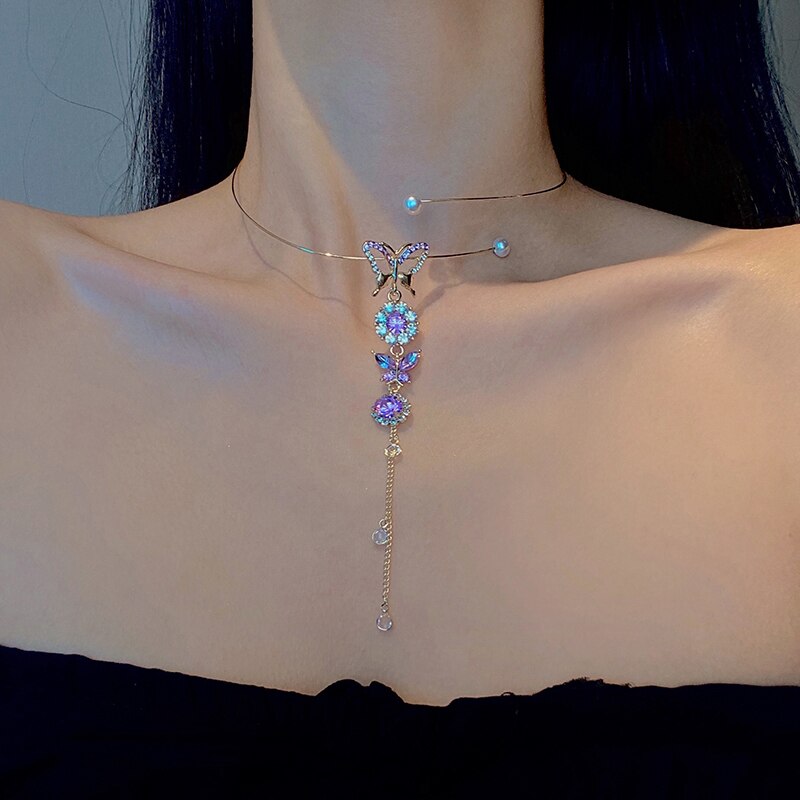 Collana con ciondolo a farfalla per donna imitazione perla farfalla pendente catena clavicola collana girocollo regalo gioielli moda femminile
