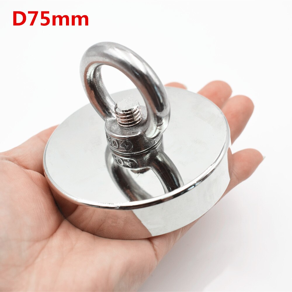 D60mm strong powerful round neodymium Magnet hook salvage magnet sea Fishing equipments Holder Pulling Mounting Pot with ring: D75MM