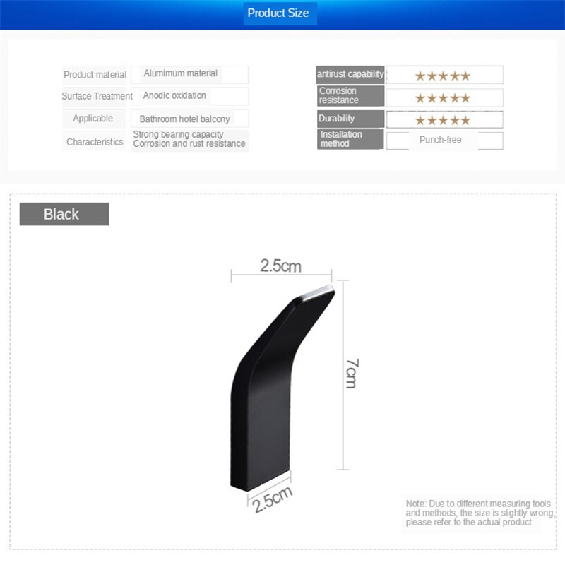 Traje negro gancho de pared perchero Toalla de baño gancho inoxidable colgador perchas de ropa para la cocina Hardware Baño