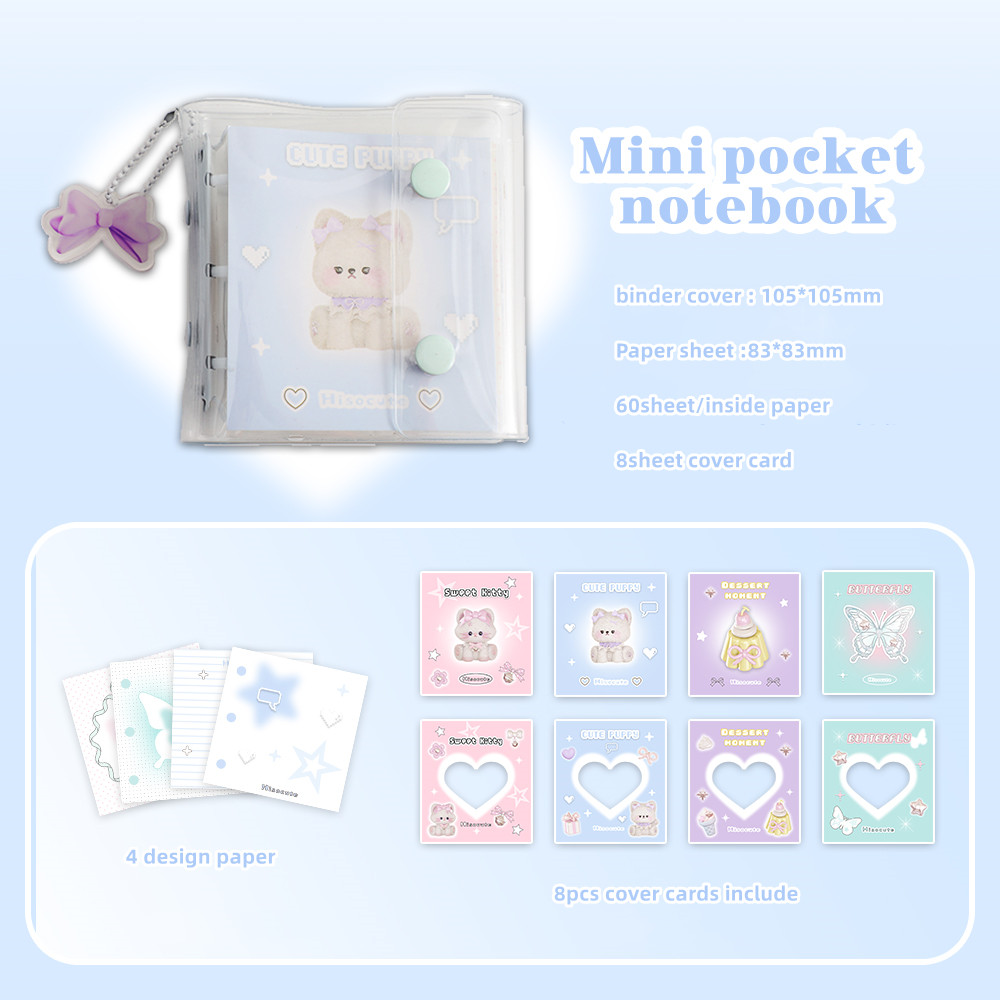 Girls Korean 3 holer cute binder notebook ledger student mini portable notebook pocket small size note book: Blue