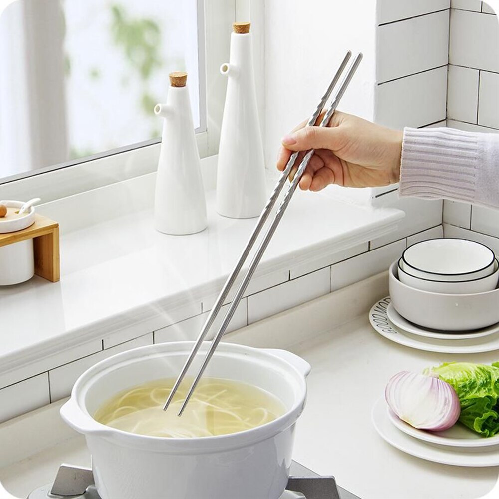 1 Pair Cooking Chopsticks Stainless Steel Chopsticks Extra Long Frying Chopsticks Pot Long Chopsticks Dishwasher Safe 38cm