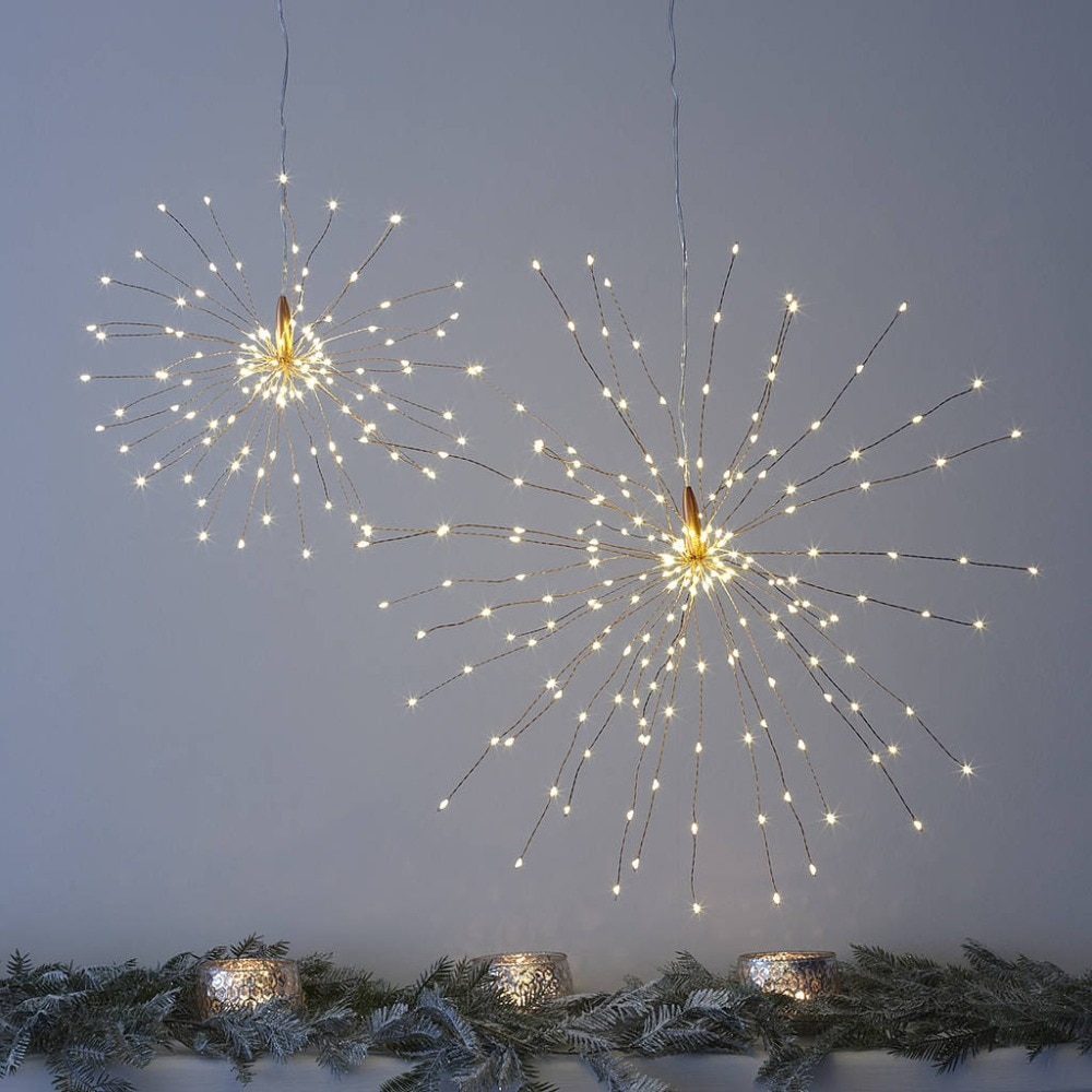 200 LED Koper Starburst Opknoping Lichten Flash Lichten Afstandsbediening Batterij voor Kerstmis Wedding Outdoor Party Decoratie