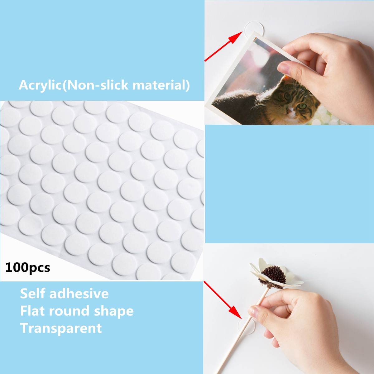 Kicute 100 stk gennemsigtig akryl dobbeltsidet sporfri gummi