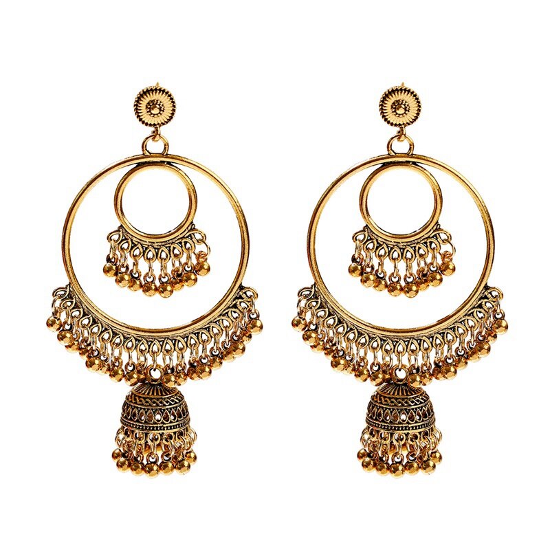 Retro Indian Jewelry Jhumka Jhumki Earrings Gypsy Gold Silver Color Tassel Earrings For Women Jewelry: Gold