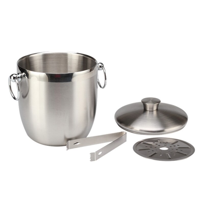 Stainless Steel Ice Bucket with Tongs Liter Double Walled Insulated with Tongs and Lid Ice Container(3L)