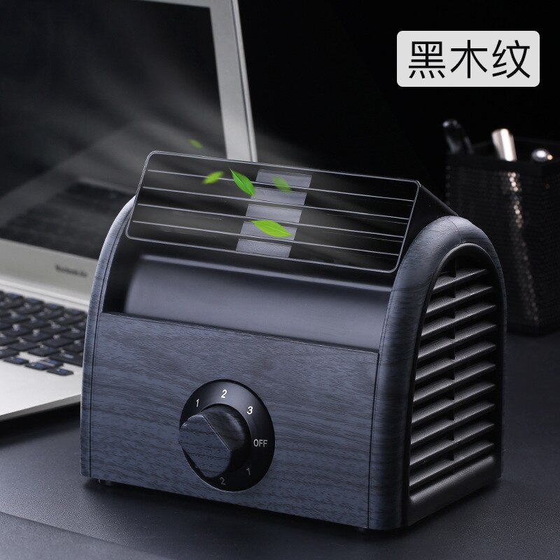 Mini- Small Home Electric Fan Dormitory Air Conditioner Charge Small Fans Office Desktop Student Bed Nothing Leaf Fan: Wood 3