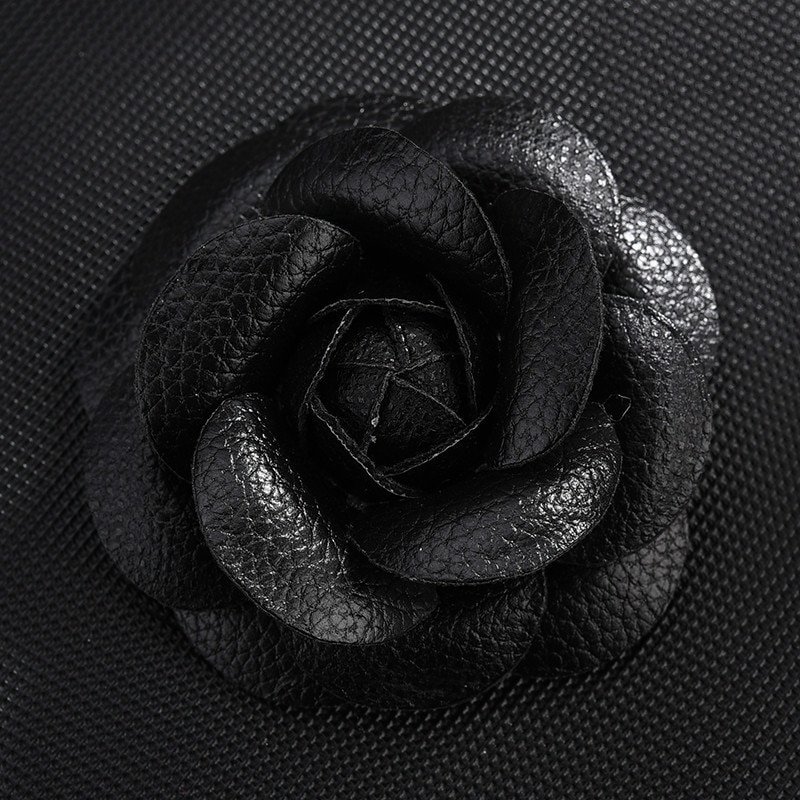 coreano hecho a mano PU cuero Camelia flor broche botón solapa Pin joyería broches ramillete para las mujeres Accesorios