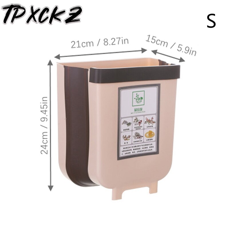 Kitchen Hanging Trash Can Wall Mounted Folding Waste Bin Bathroom Cabinet Door Hanging Bin Portable Car Trash Can: Coffee S