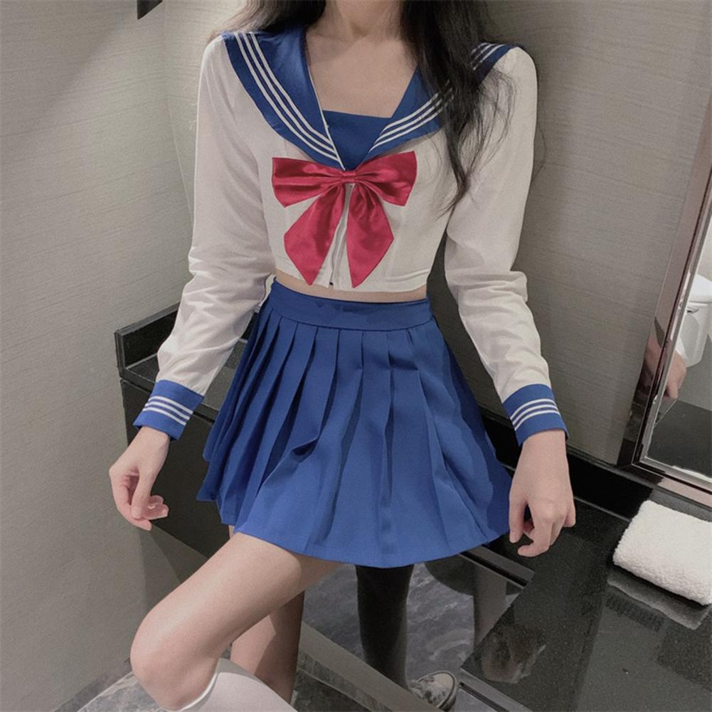 Uniforme de Escuela Japonesa para niñas, Tops de Sailor + falda Estilo marinero, ropa para estudiantes, de talla grande, Lala, ropa de animadora