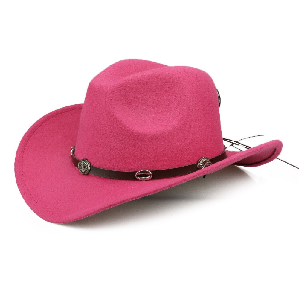 Uldfilt kvinder mænd vestlig cowboyhue med brede rand punk læder bælte jazz cap størrelse 57-58cm b88: 7