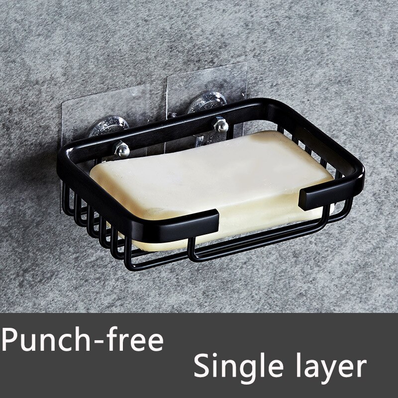 Shower Wall Soap Dish Holder, Wall Mounted Draining Soap Saver for Bathroom Tile - Rectangle Bar Soapdish with Perforation: Single layer-Black