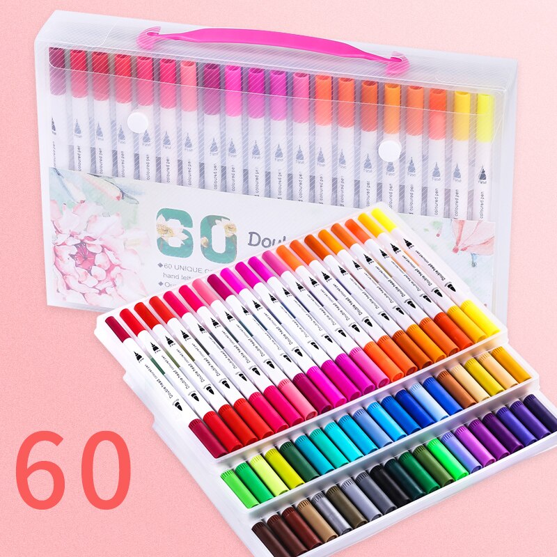 12/18/24/36/48/72/100 Uds. Colores FineLiner dibujo pintura acuarela arte rotuladores doble punta pincel suministros escolares: 60 Colors