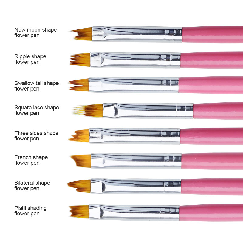 Arte Clavo 8PCS/Set Nail Art Brush Painting Flower Nail Tool Maincure Half Moon Shape Nail French Brushe Smile Petal Drawing Pen