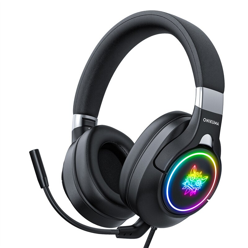 product K15 cute pink head-mounted wired gaming headset with microphone RGB lighting foldable PC stereo headset: black no box