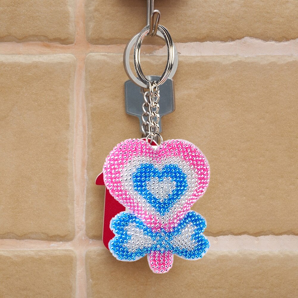 DIY Piruleta de amor hecha a mano, cuentas artesanales, llavero de punto de cruz, bordado impreso, Kit de llavero de aguja, mochila para , colgante