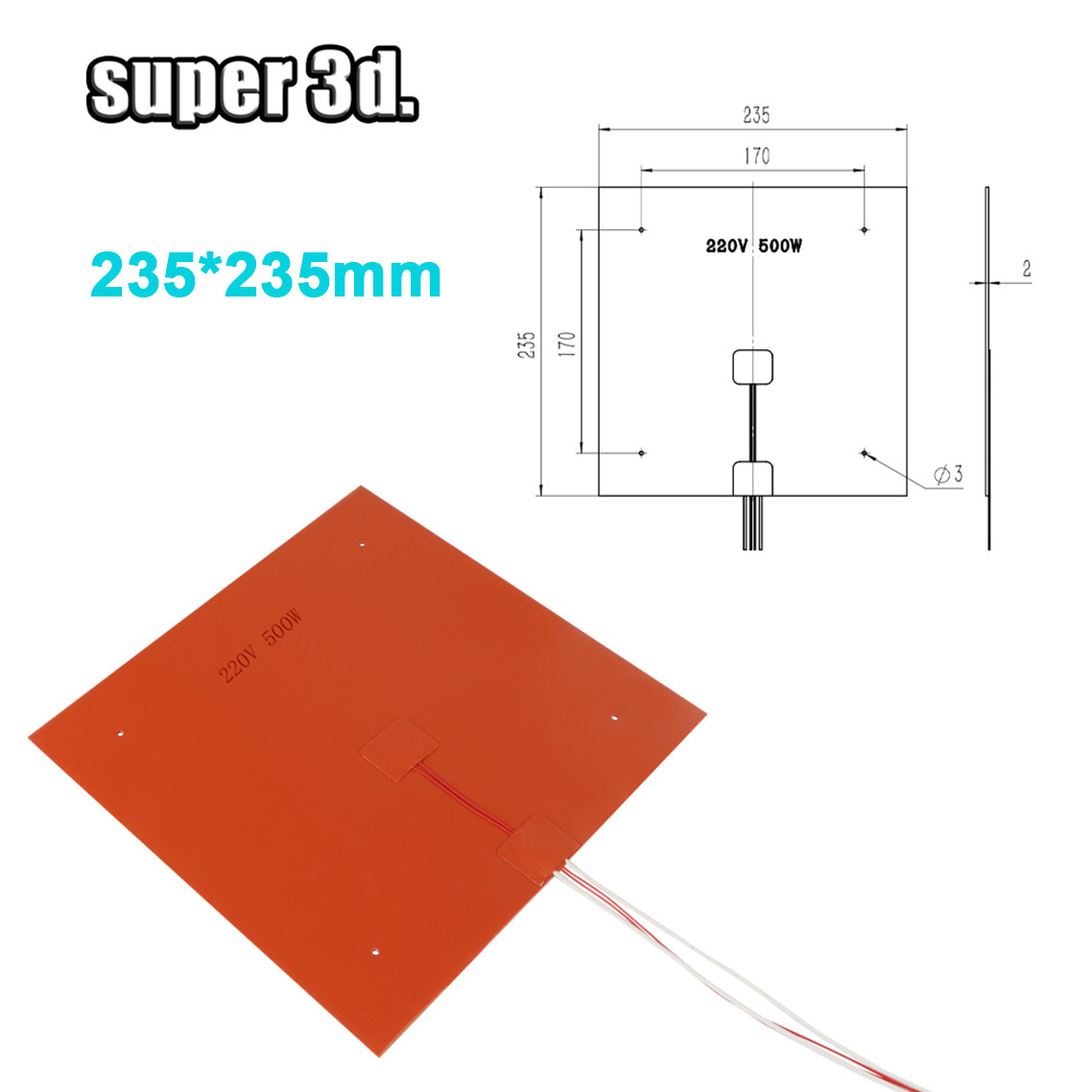 Silicone Heated Bed Heating Pad Waterproof 220/300/310/235/400MM 24V/220V for 3D Printer Ender3 cr10 Parts Bed