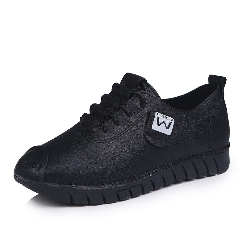 Ademende Lederen Flats Schoenen Vrouw Sneakers Tenis Feminino Verpleegkundige Peas Flats Schoenen Plus Size 35 ~ 42 Vrouwen schoenen