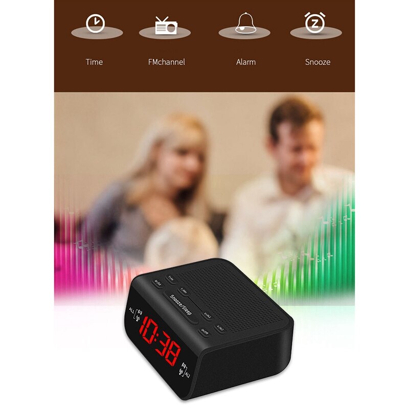 Digital Alarm Clock Fm Radio Home Decorative Desk Dual Alarm Snooze Sleep Function Electronic Led Clock