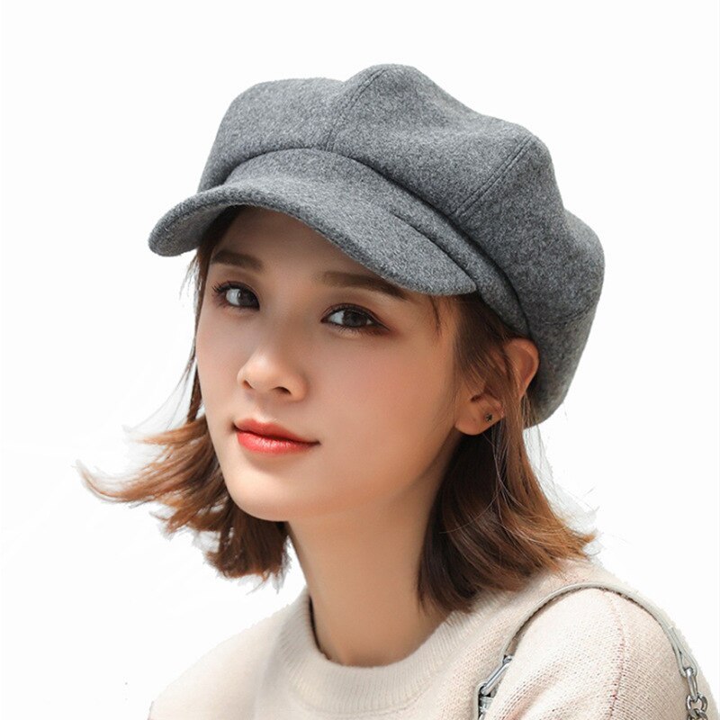 Ladies Womens Girls Black 8 Panel Wool Blend Baker Boy News Boy Flat Cap Hat