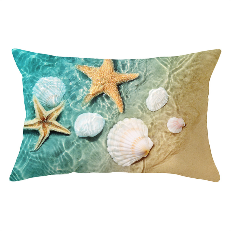 Summer Beach Pillow Case Starfish Sea Snail Shell Cushion Cover Sofa Home Decoration Landscape Polyester