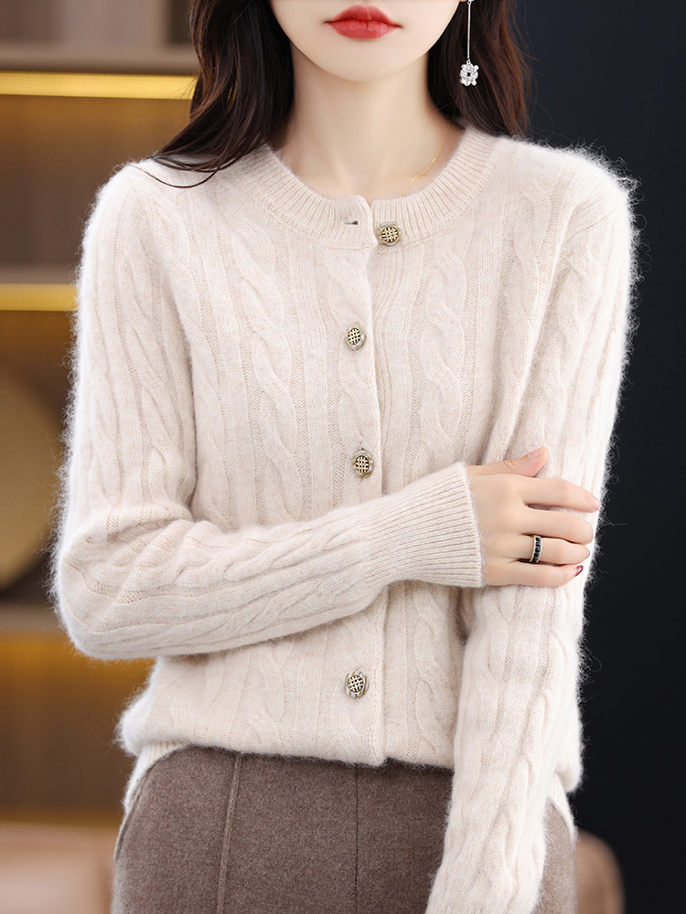 Cárdigan de Cachemira de visón para mujer, suéter con cuello redondo, abrigo de punto grueso, chaqueta holgada informal, camisas Base, Otoño, 100%