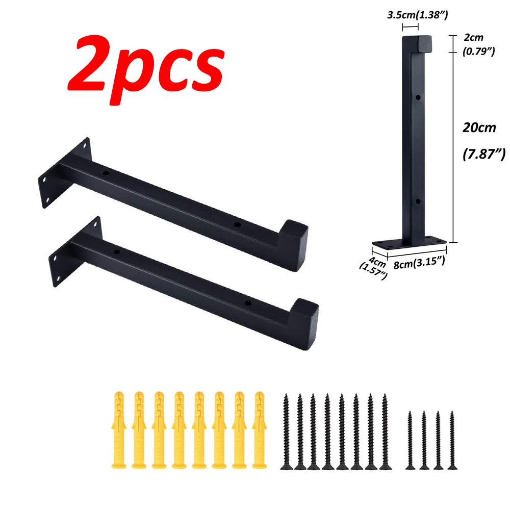 1/2/4pcs Black Industrial Iron Floating Bracket Heavy Duty Shelf Table Scaffold Board Wall Mounted Multifunctional Home Hardware: 2pcs 20cm