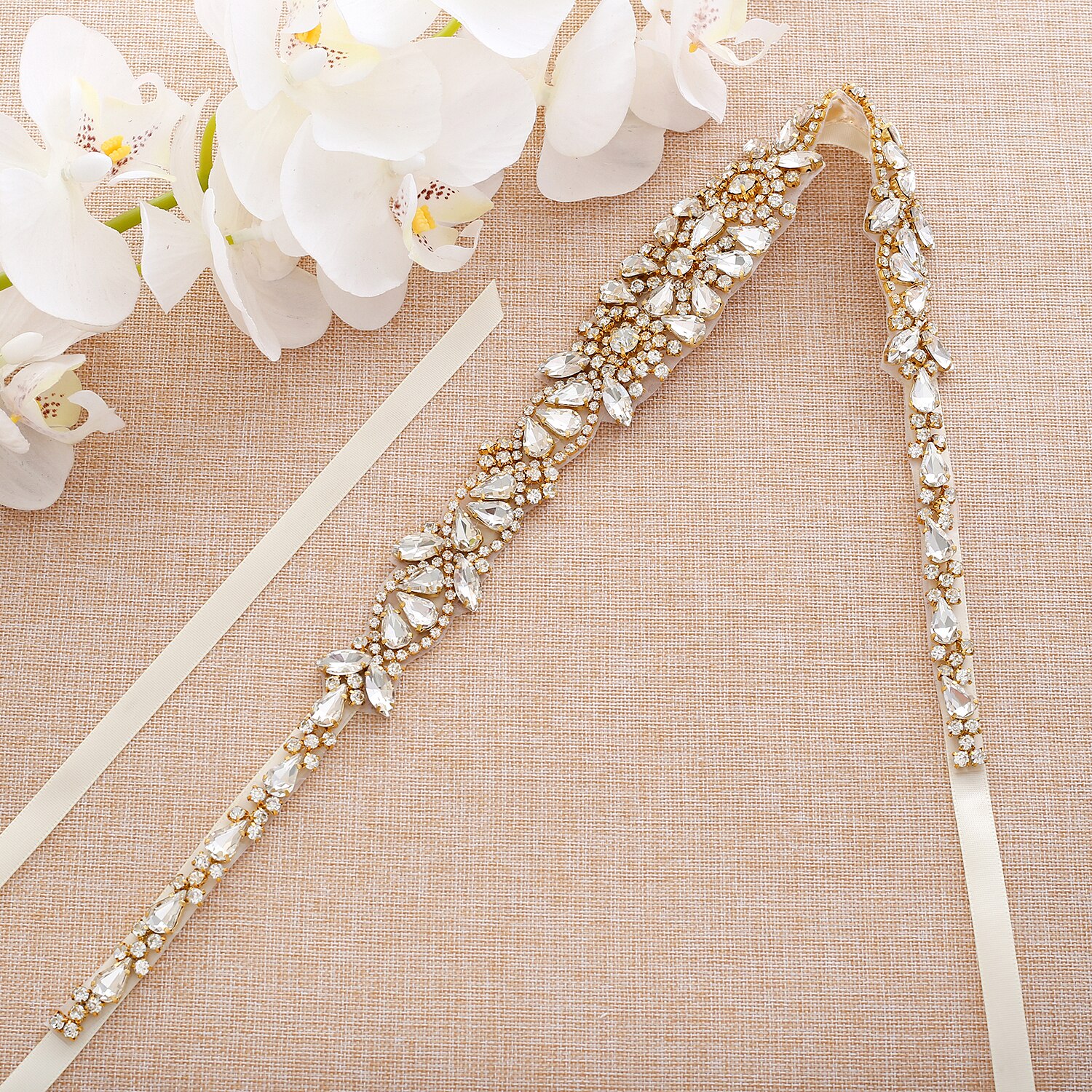 Gouden kristallen trouwriem linten parels trouwjurk sjerp strass steentjes bruidsriem voor bruiloft bruidsmeisjesjurk  s146g
