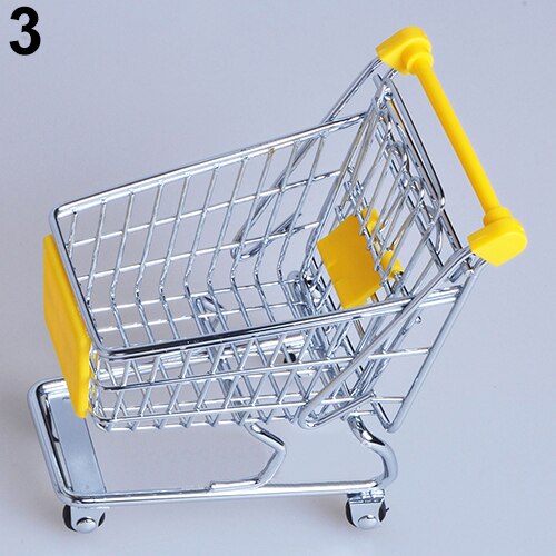 Mini Supermarket Hand Trolley Mini Shopping Cart Desktop Decoration Storage Toy For Kid Dollhouse Furniture Accessories: Yellow