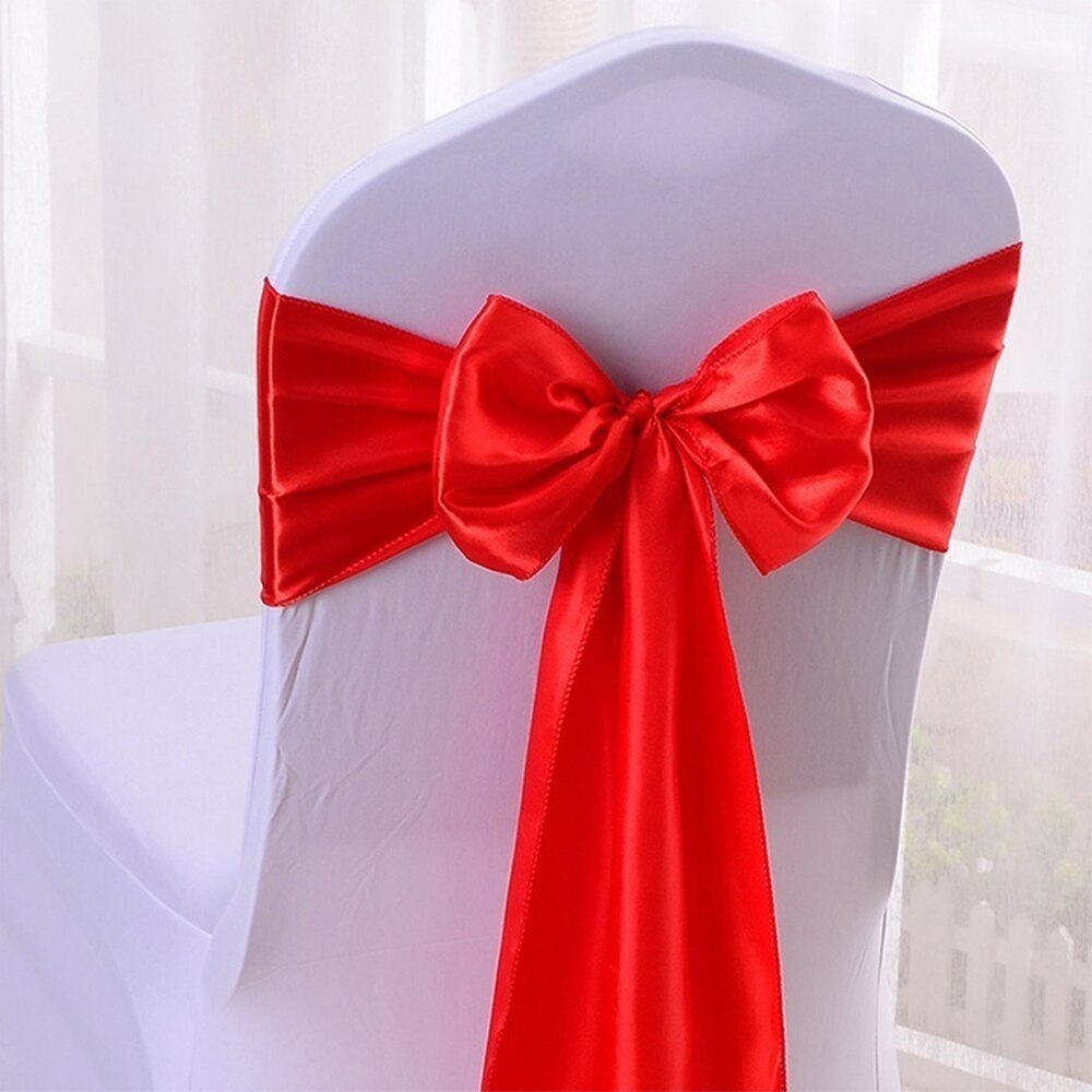 50 stücke Hochzeit Satin- Stuhl Schärpen Gold Hochzeit Stuhl Gürtel Band Organza BöGen Krawatte für Hochzeit Bankett Party-Veranstaltung Liefert pfirsich: Schleife-rot