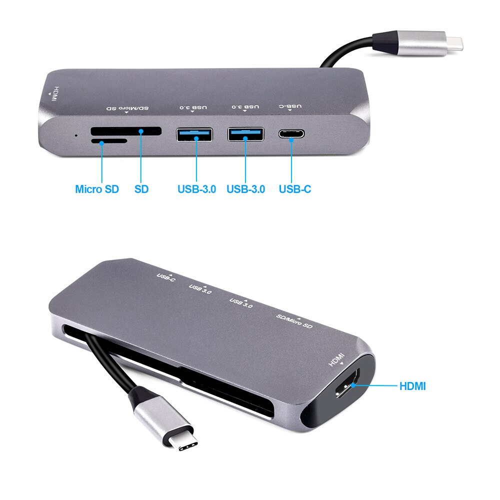 type -c 6 i 1 dokking hdmi 4k usb 3.0*2 sd/ mikro sd-leser type-c frakt  pd 60w
