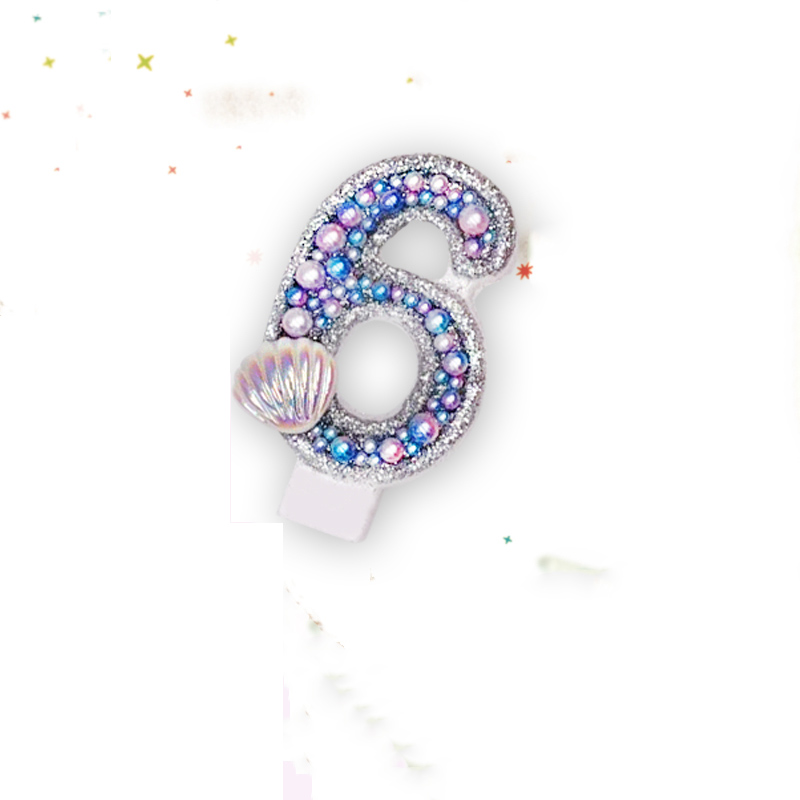 Havfrue hav tema bursdag stearinlys digital håndlaget perleskall bryllup bursdag cupcake bakeutstyr dekorasjon favor.: 6