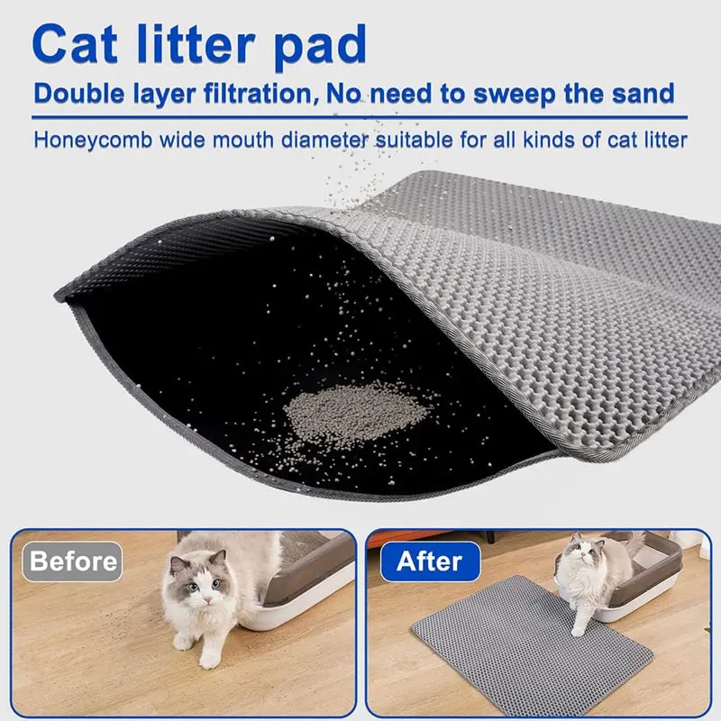 Cat Litter Mat Non Slip Big Pet Litter Box Filter Mat Double Layer Wear Resistant Waterproof Cat Litter Mat Pet Clean Supplies