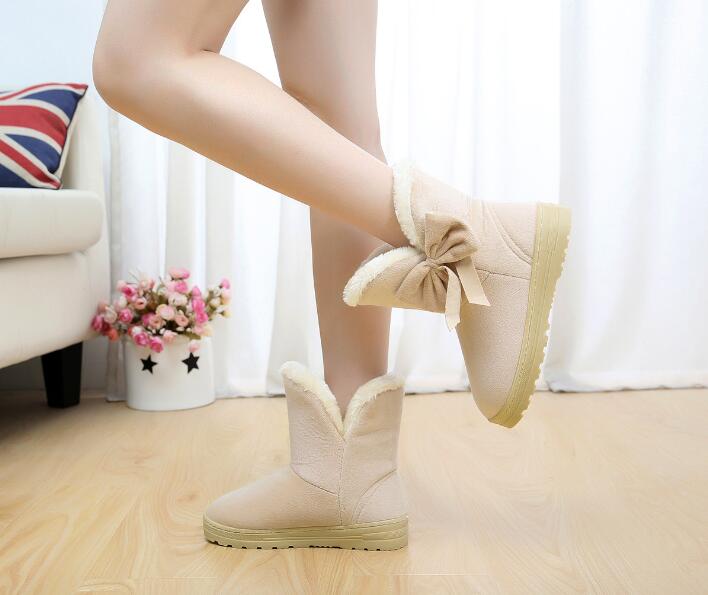 Kvinner snøstøvler varm vinter kvinner støvler søte bowtie varme damer snøstøvler kvinner vintersko yyj 92: beige / 37