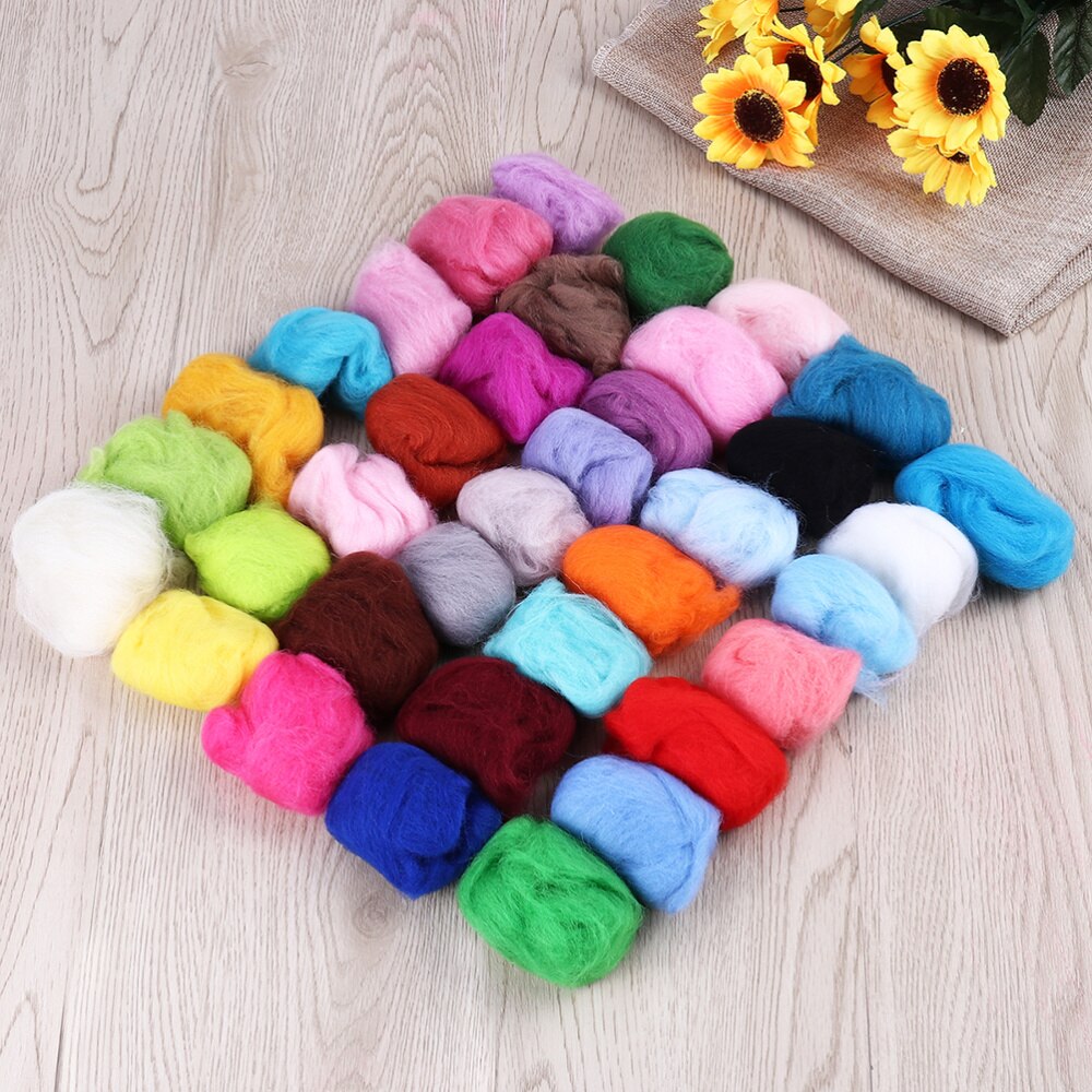 1 Set 36 Kleuren Wolvilt Authoring Tools Wol Roving Fibre Diy Vilt Stempel Vreugde Gereedschap Wol Garen Roving Voor naaldvilten Hand