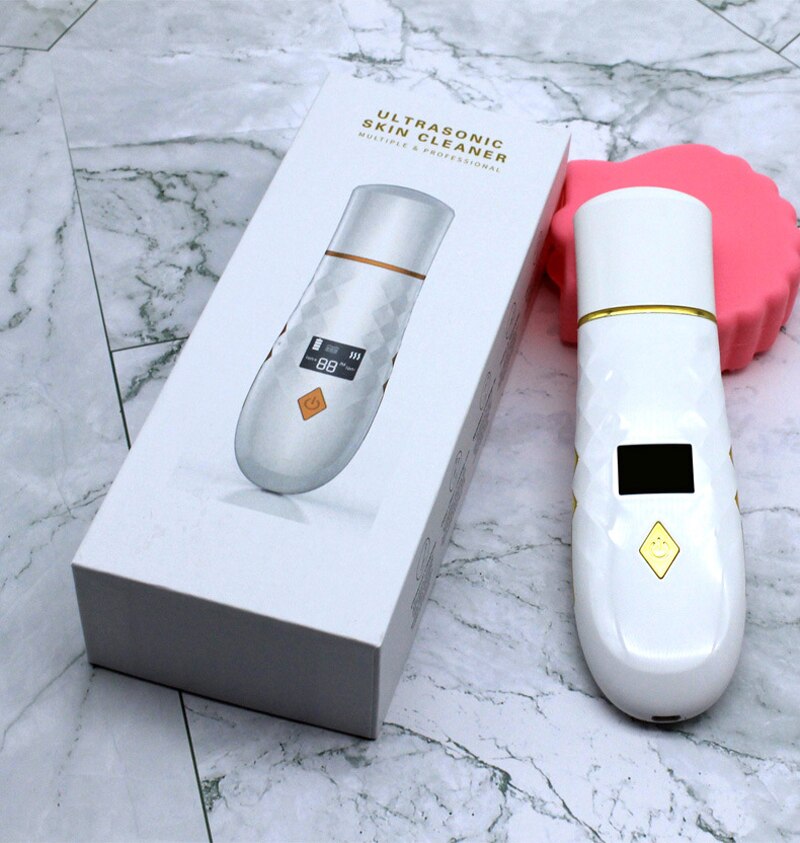 Limpiador ultrasónico para piel, herramienta de limpieza profunda, espátula exfoliante, limpiador de poros faciales, eliminador de espinillas, masaje EMS Estiramiento Facial: White With Box