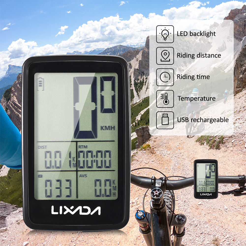 Lixada Bike Computer USB Rechargeable Wireless Bike Cycling Computer Bicycle Speedometer Odometer