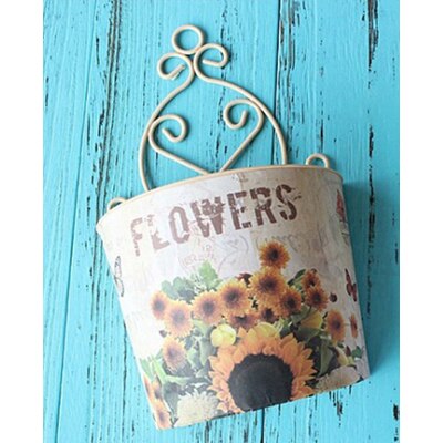 Garden Supplies Plastic Wall Hanging Flower Vase Pot Vintage Planter Flower Hanging Vase Garden Home Decoration Flower Basket: Sunflower